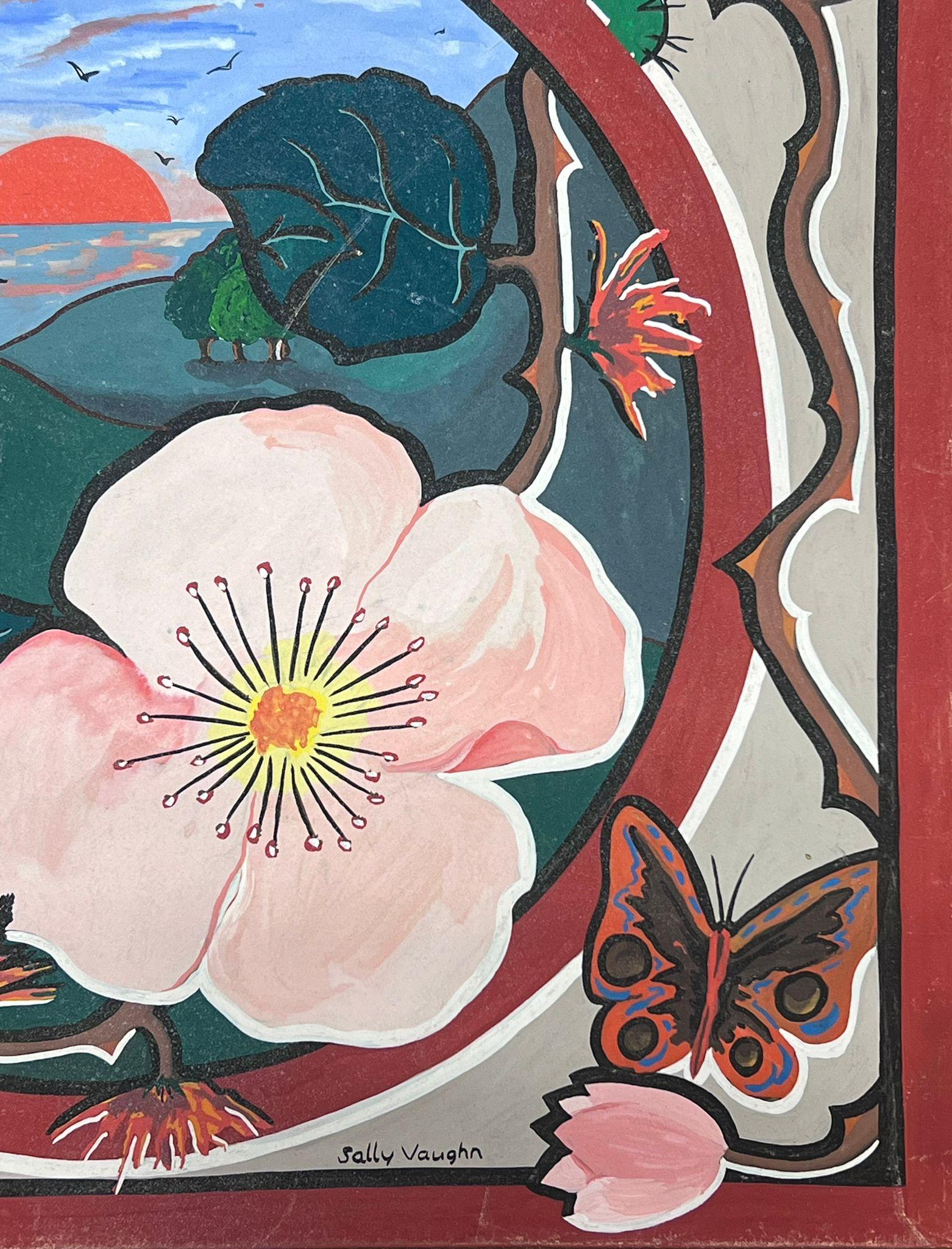 Contemporary British Abstract Original Gemälde Blumen Schmetterling Landschaft (Grau), Abstract Painting, von Sally Vaughan