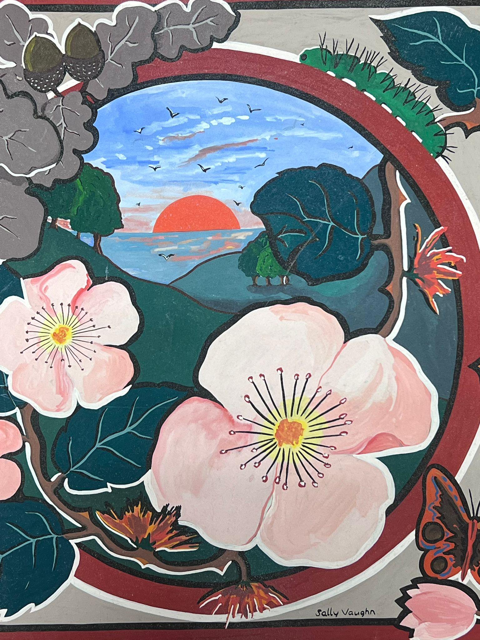 Contemporary British Abstract Original Gemälde Blumen Schmetterling Landschaft im Angebot 1