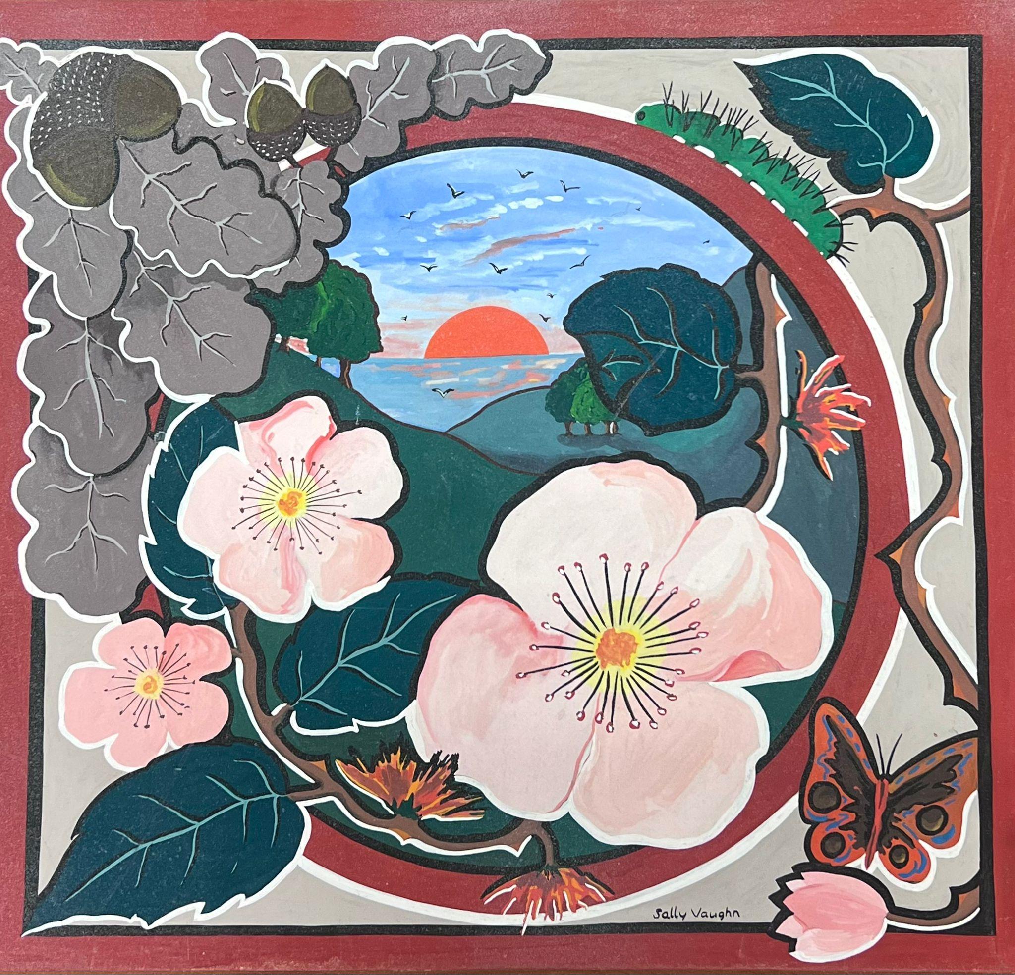 Sally Vaughan Abstract Painting – Contemporary British Abstract Original Gemälde Blumen Schmetterling Landschaft
