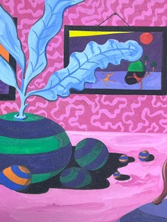 Pittura astratta britannica contemporanea originale Rosa Interno Colorato