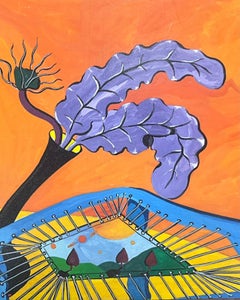 Contemporary British Abstract Original Painting Purple Coral Wacky Landscape