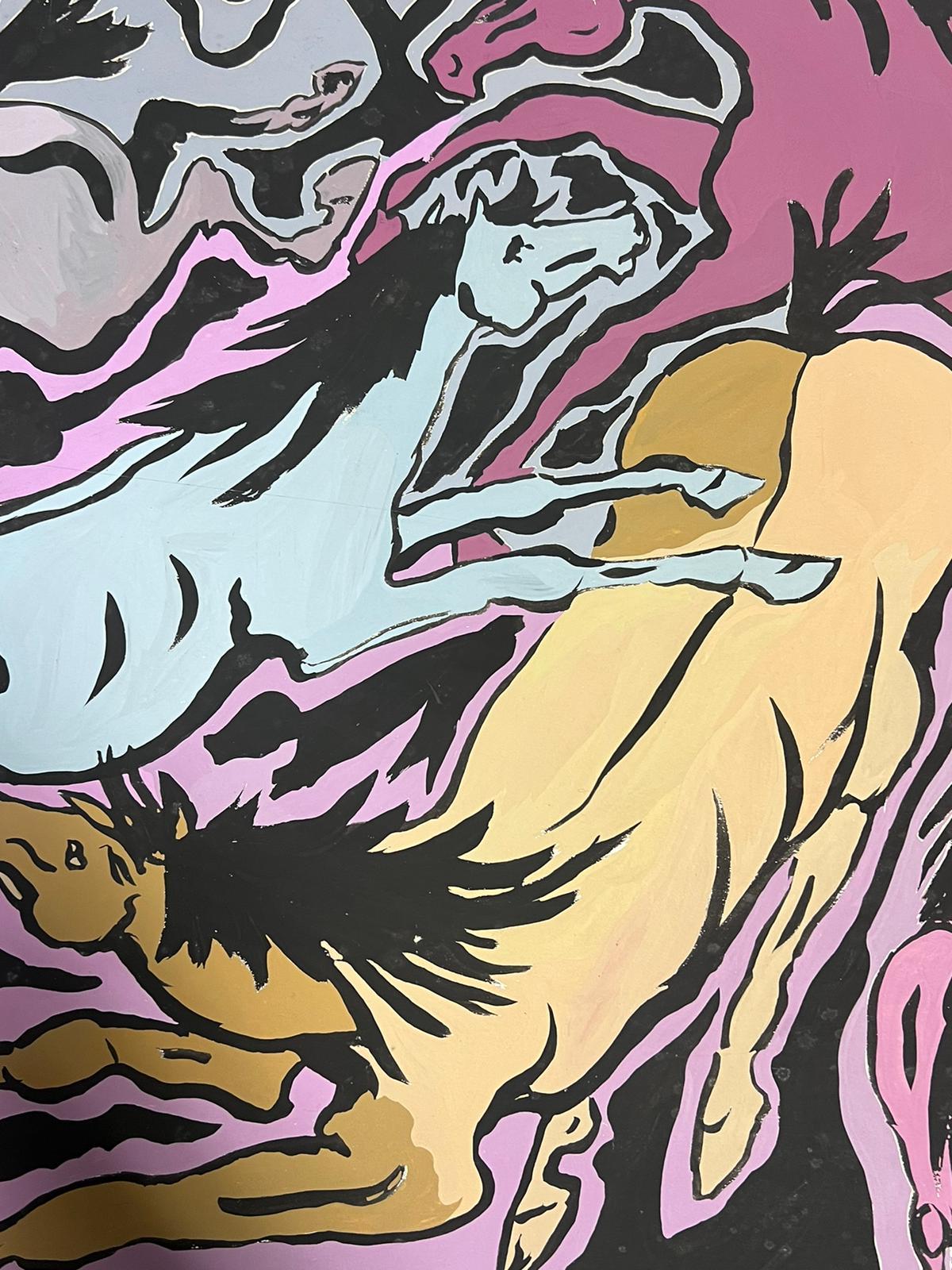 Contemporary British Abstract Originalgemälde Lila galoppierende Pferde im Angebot 1