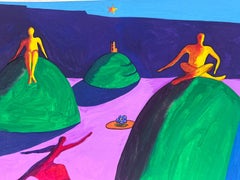 Contemporáneo Británico Abstracto Pintura Original Surrealista Figuras Fantasía Vista