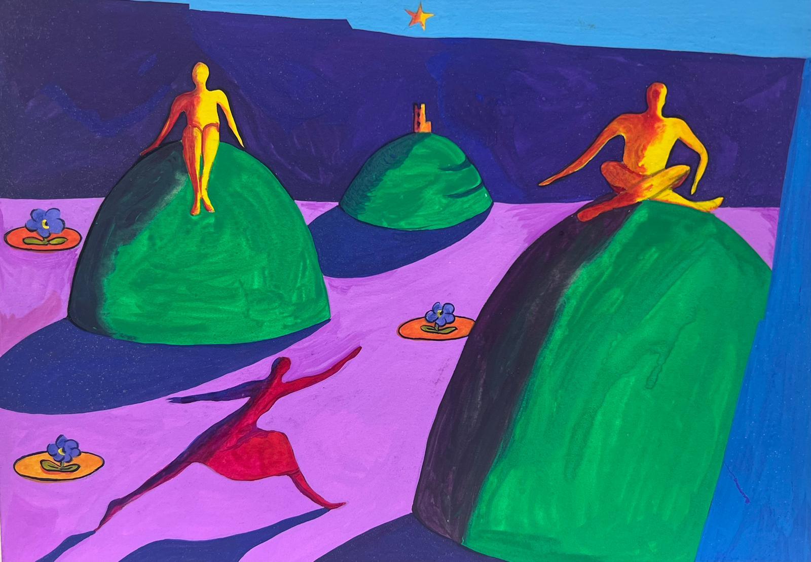 Sally Vaughan Figurative Painting - Contemporary British Abstract Original Painting Surrealist Figures Fantasy View
