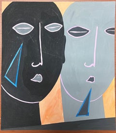 Contemporary British Abstract Original Painting Surrealist Head Portraits