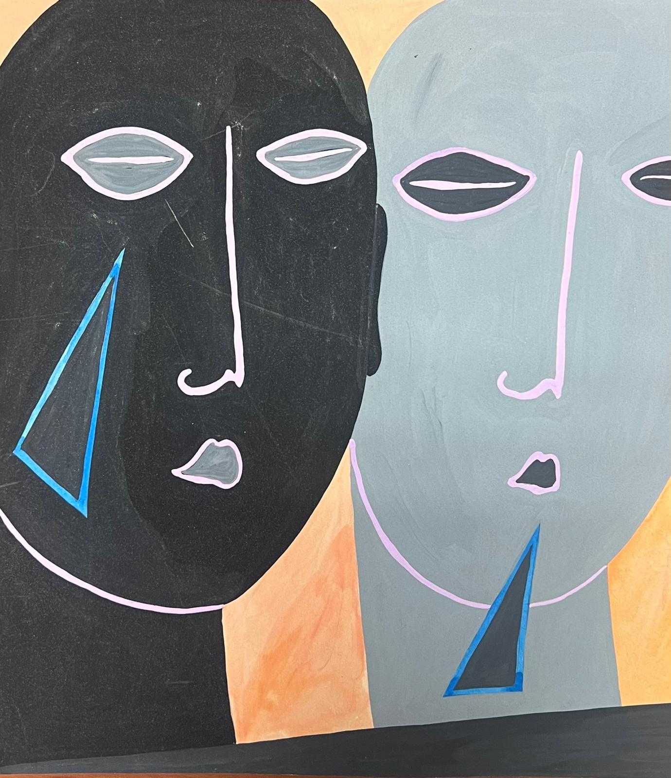 Sally Vaughan Abstract Painting - Contemporary British Abstract Original Painting Surrealist Head Portraits