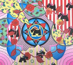 Contemporary British Original Painting Black Westy Dog Wall Paper Design