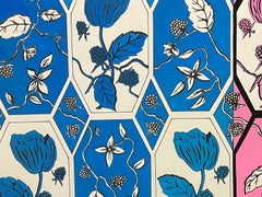 Contemporary British Original Painting Blue, White and Pink Flower Design