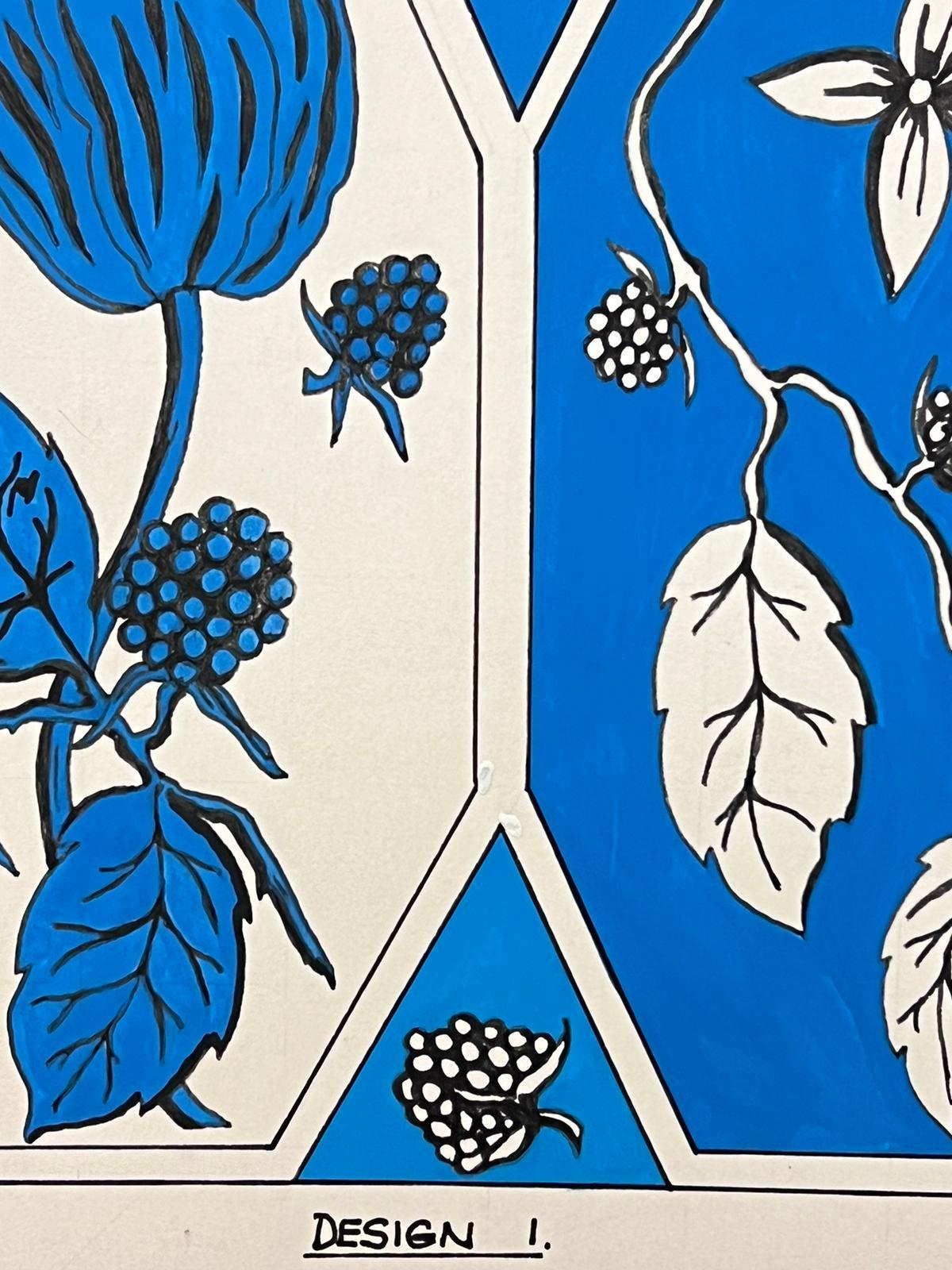 Peinture originale contemporaine britannique Design/One bleu, blanc et rose - Bleu Still-Life Painting par Sally Vaughan