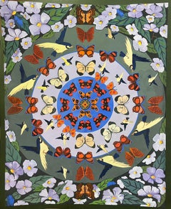 Pintura original británica contemporánea Reflejos de mariposa Diseño de papel pintado