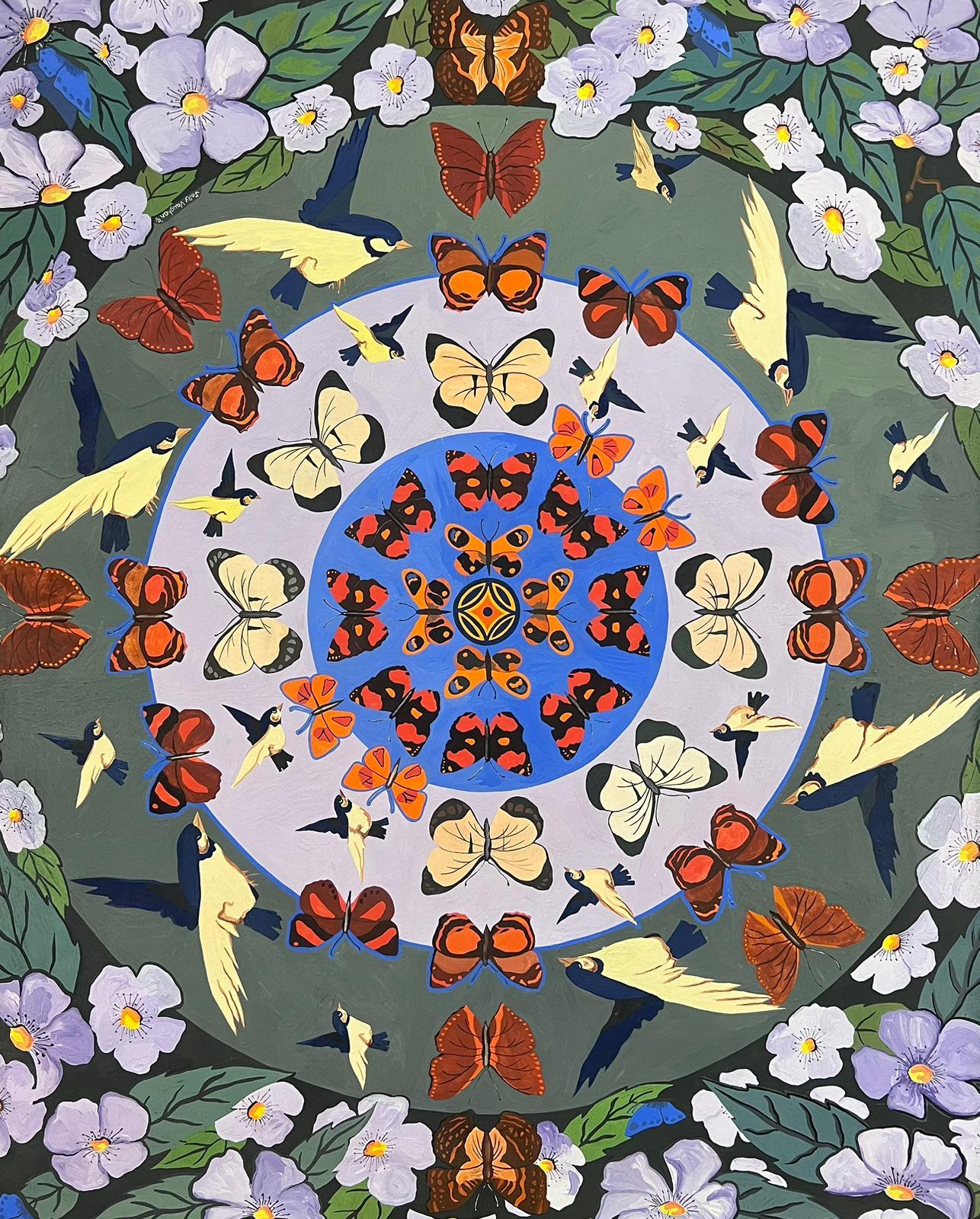 Peinture originale contemporaine britannique Papillon Réflexions Papier peint Design/One