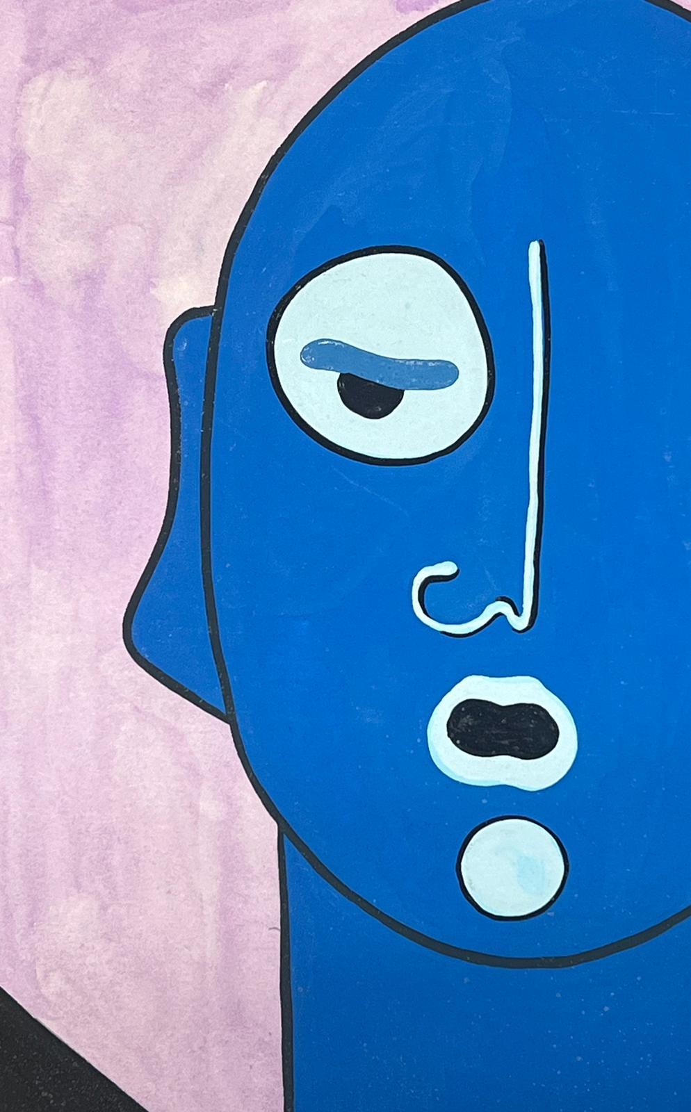 Two x Contemporary British Abstract Original Paintings Head Portrait Figures - Blue Abstract Painting by Sally Vaughan