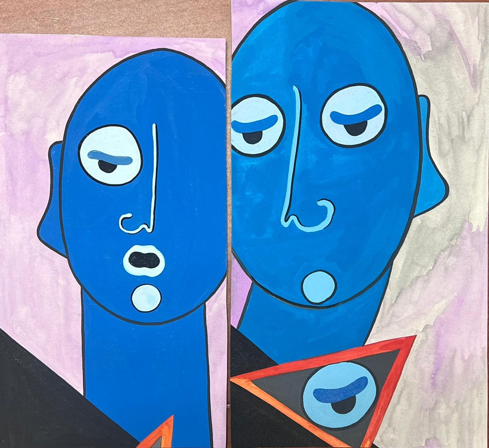 Sally Vaughan Abstract Painting - Two x Contemporary British Abstract Original Paintings Head Portrait Figures