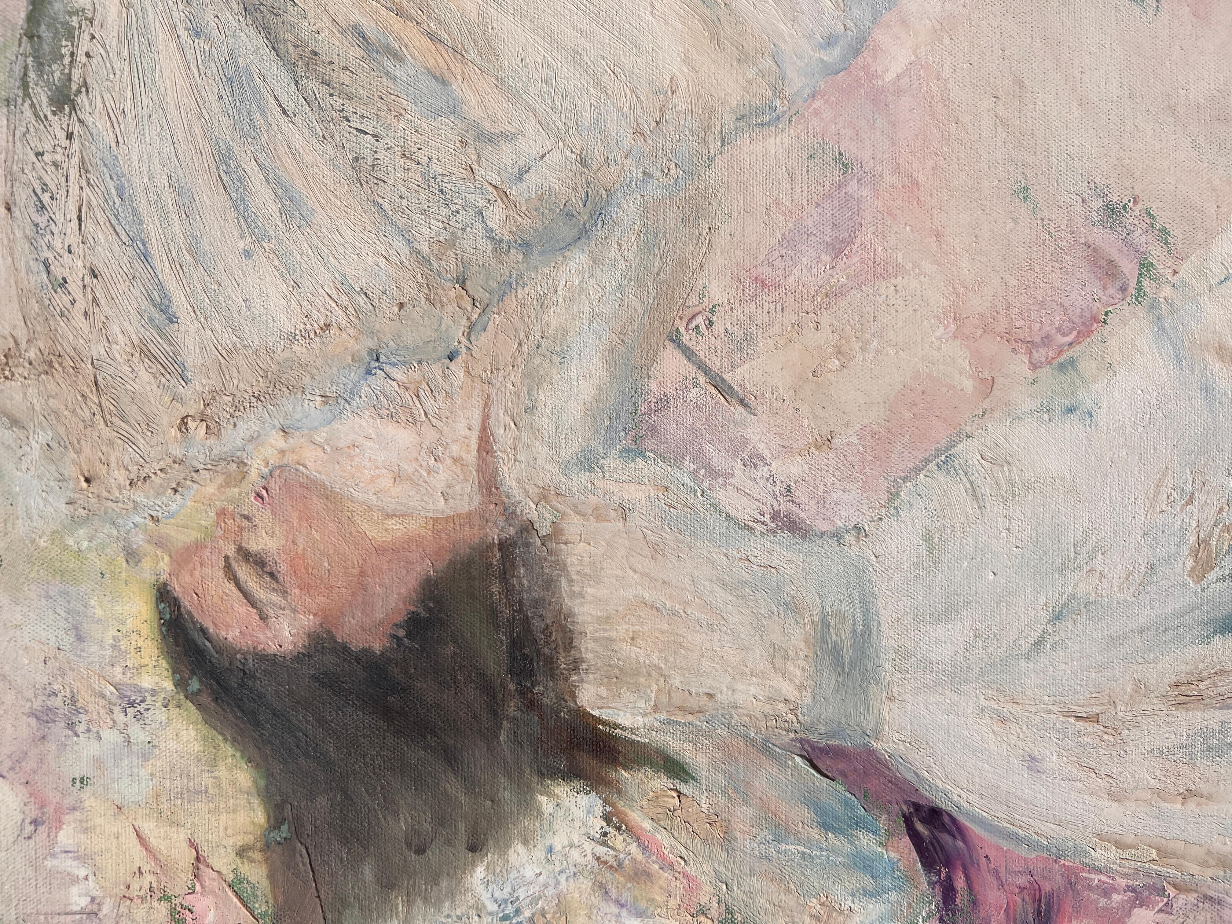 Pintura al óleo de la artista estadounidense Sally Wagner, retrato de una mujer 