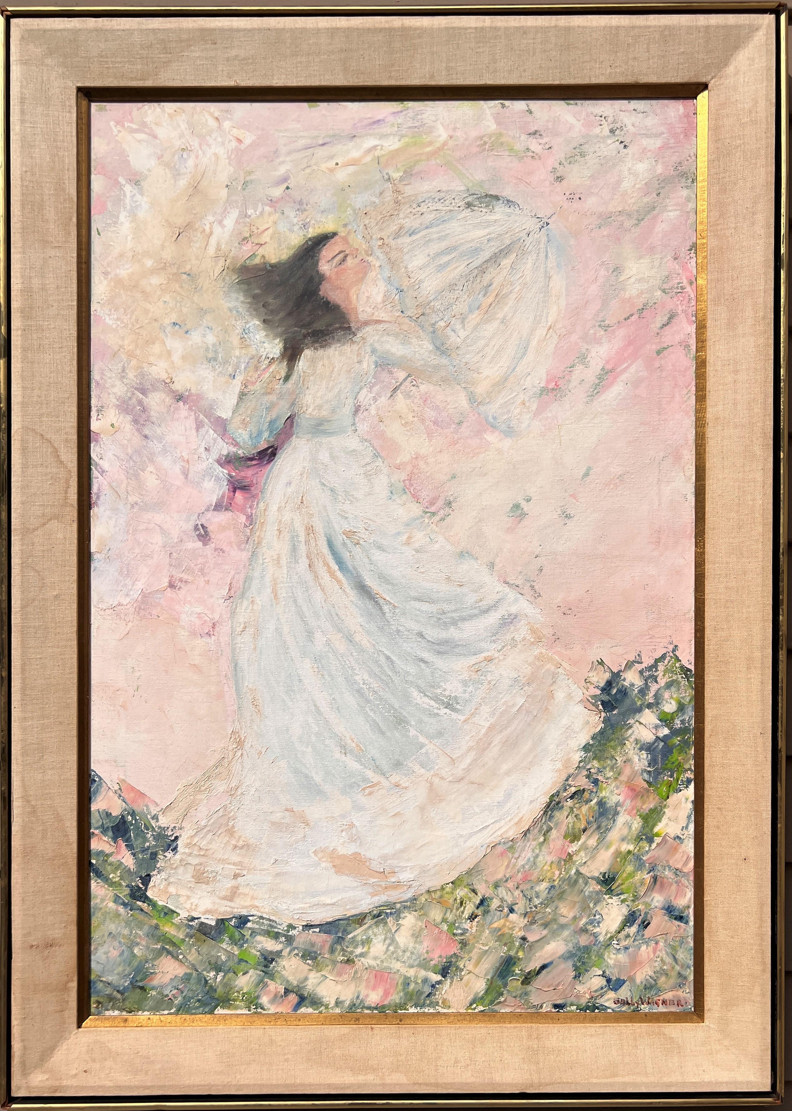Se trata de un hermoso óleo original sobre lienzo, que representa a una joven con sombrilla bailando entre las flores. Titulada "Lluvia de abril". La pintura aporta una energía positiva y relajante.

Firmado en la esquina inferior derecha por Sally