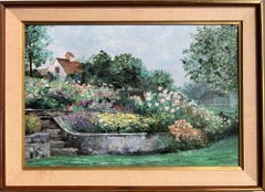 Peinture sur toile vintage de l'artiste américaine Sally Wagner, Flowers Garden, 1990