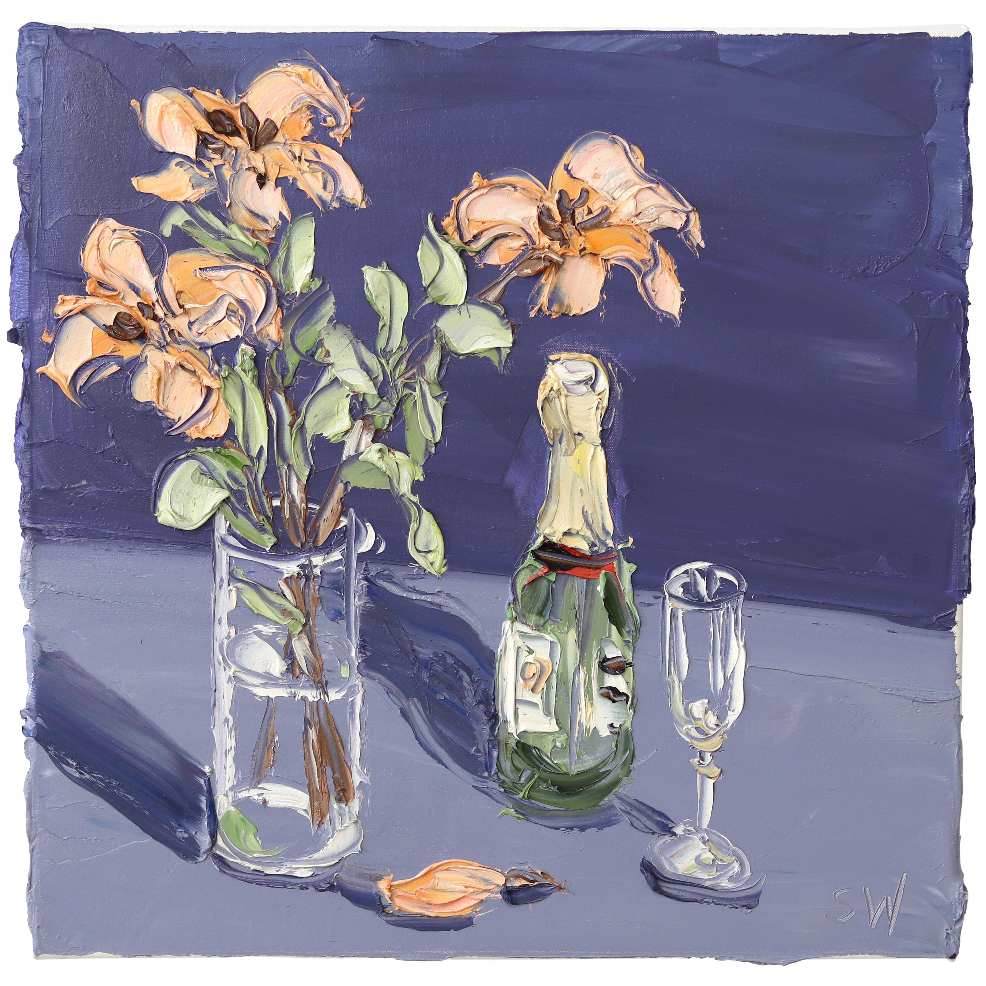 Sally West Landscape Painting – 1. Juni Studie (1.6.21) - Abstrakte Blautöne Strukturiertes Stillleben Ölgemälde