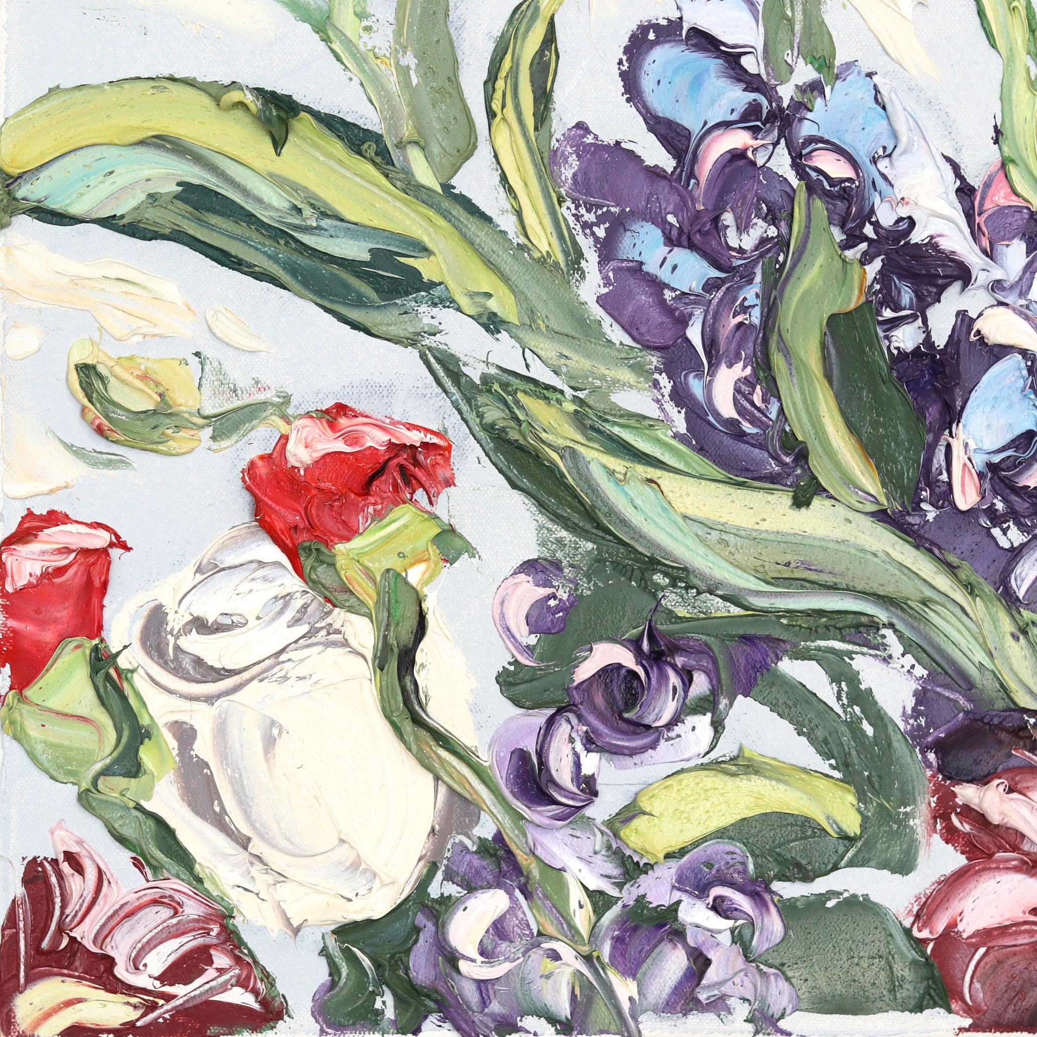 Estudio de la Flor 3 (9.9.16)  - Ramo Floral Original Pintura al Óleo Textura Abstracta en venta 2