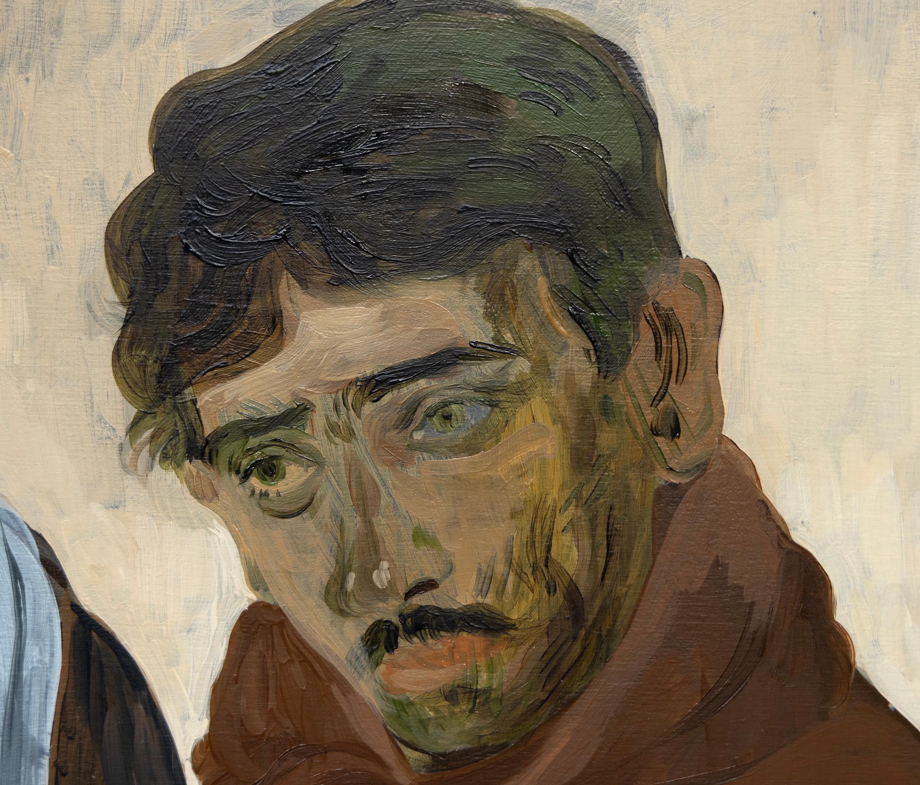 Tre uomini con vassoi - Painting di Salman Toor