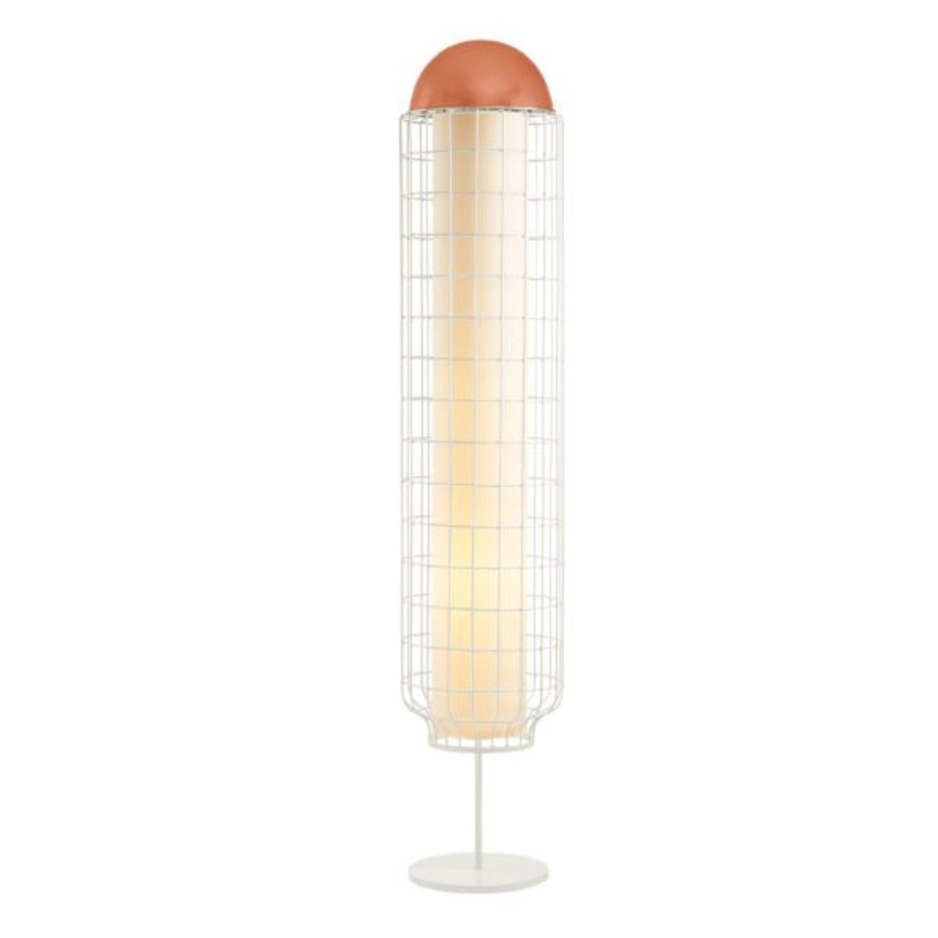 Salmon and ivory Magnolia floor lamp by Dooq
Dimensions: W 37 x D 37 x H 170 cm
Materials: lacquered metal, polished or brushed metal.
abat-jour: cotton
Also available in different colours and materials.

Information:
230V/50Hz
E27/2x20W