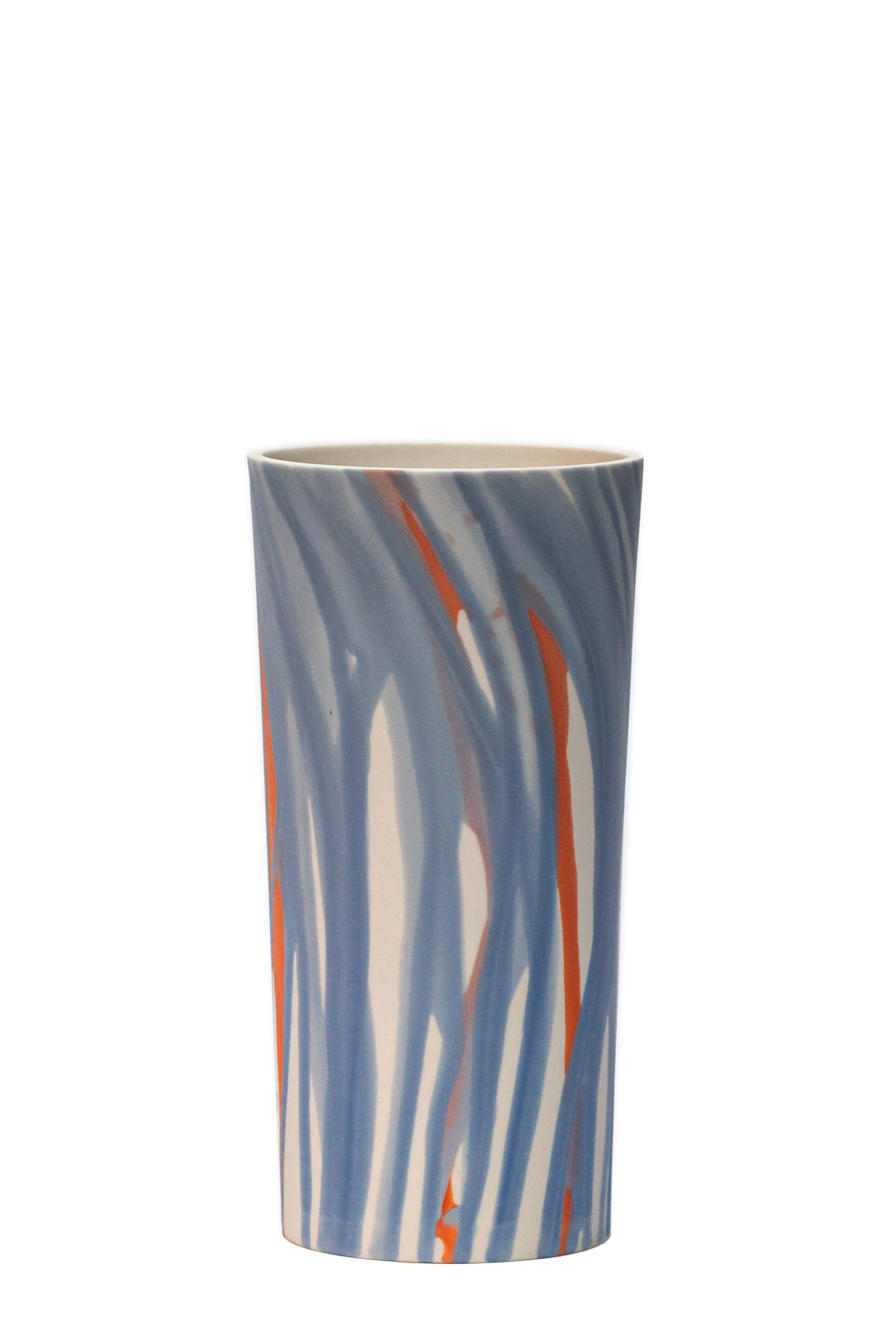 Hand-Painted Salmon and Sky Porcelain Vase Unique Parianware Contemporary 21st Century UK For Sale