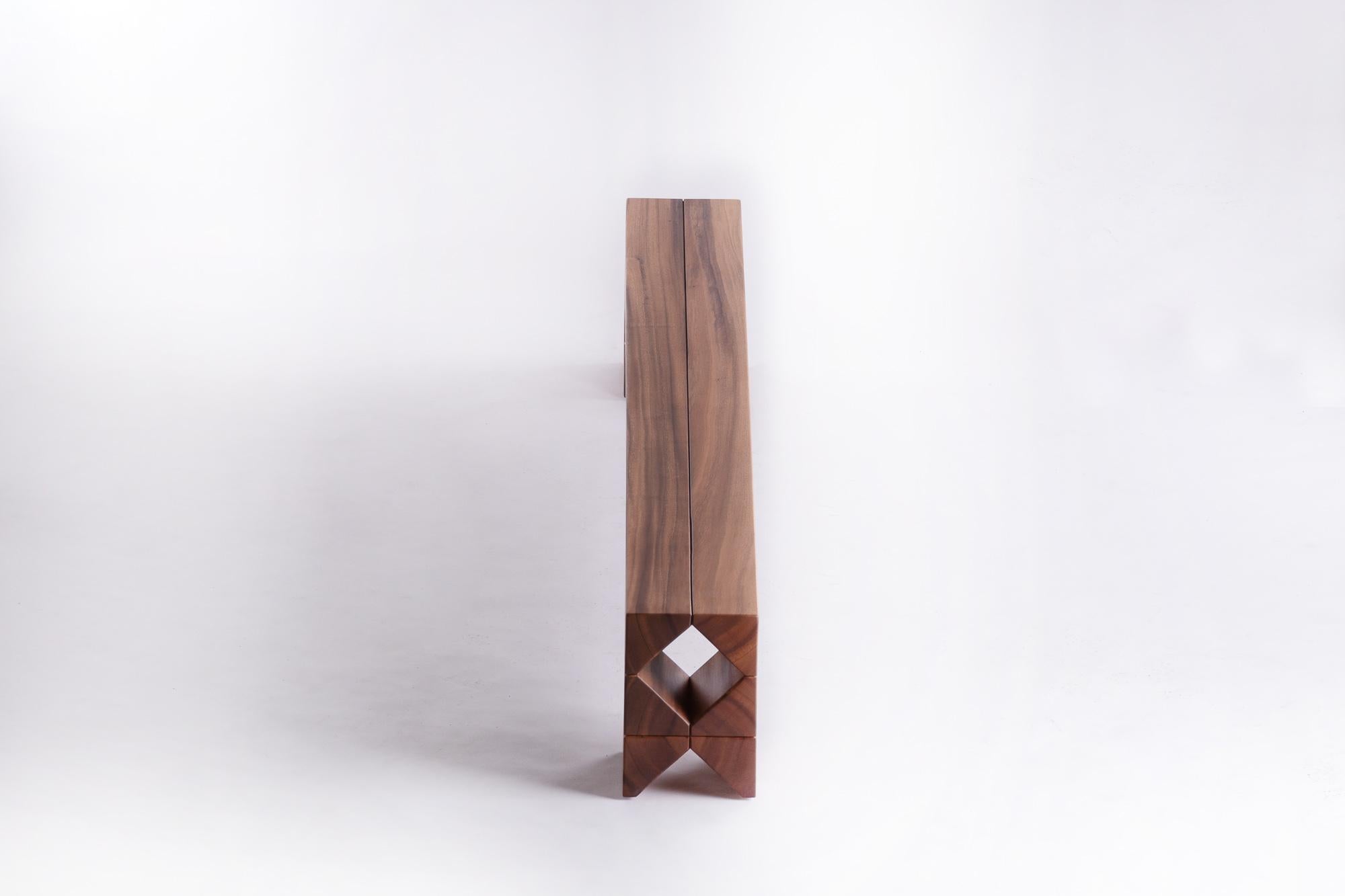 Modern SALMON bench 2.0 m, Natural Monkey Pod Wood For Sale