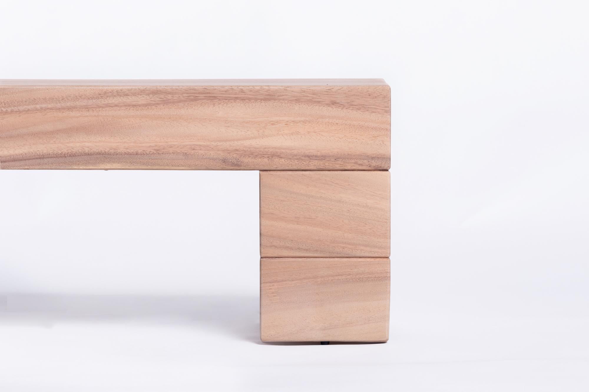 Modern Salmon Bench, Natural Light Monkey Pod Wood For Sale