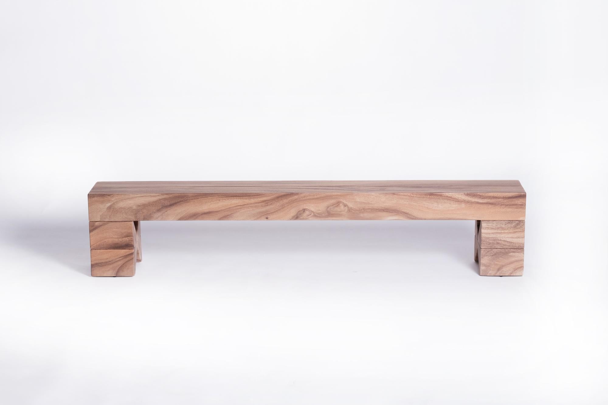 Hand-Crafted Salmon Bench, Natural Light Monkey Pod Wood For Sale