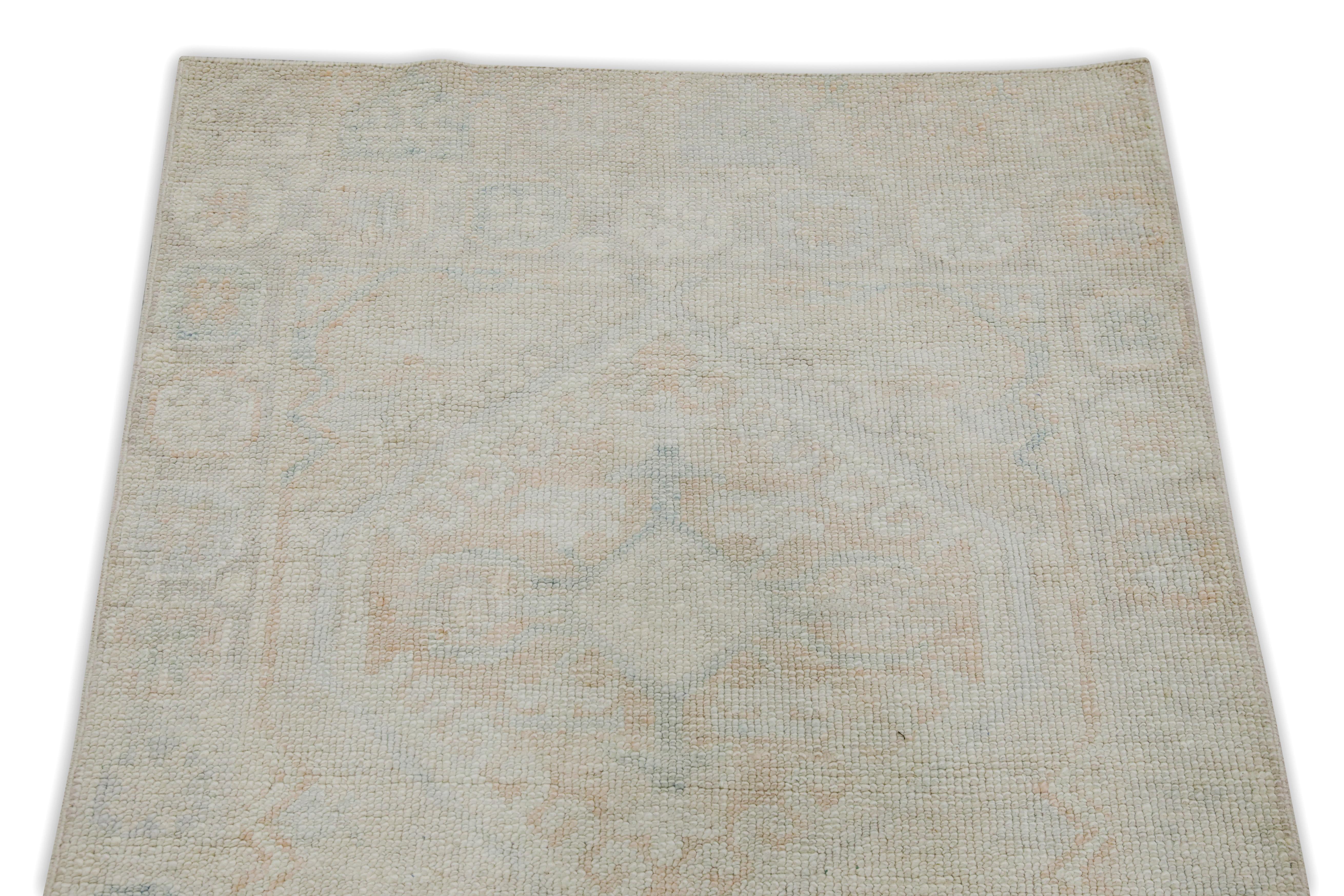 Teinture végétale Tapis turc Oushak en laine tissé à la main à motifs géométriques saumon et bleu 2'9