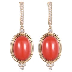 Salmon Color Coral Drop Earring in 14K Yellow Gold