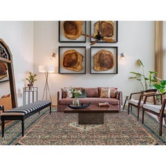 Salmon Color Old Persian Bibikabad All Over Design Hand Knotted Pure Wool Rug