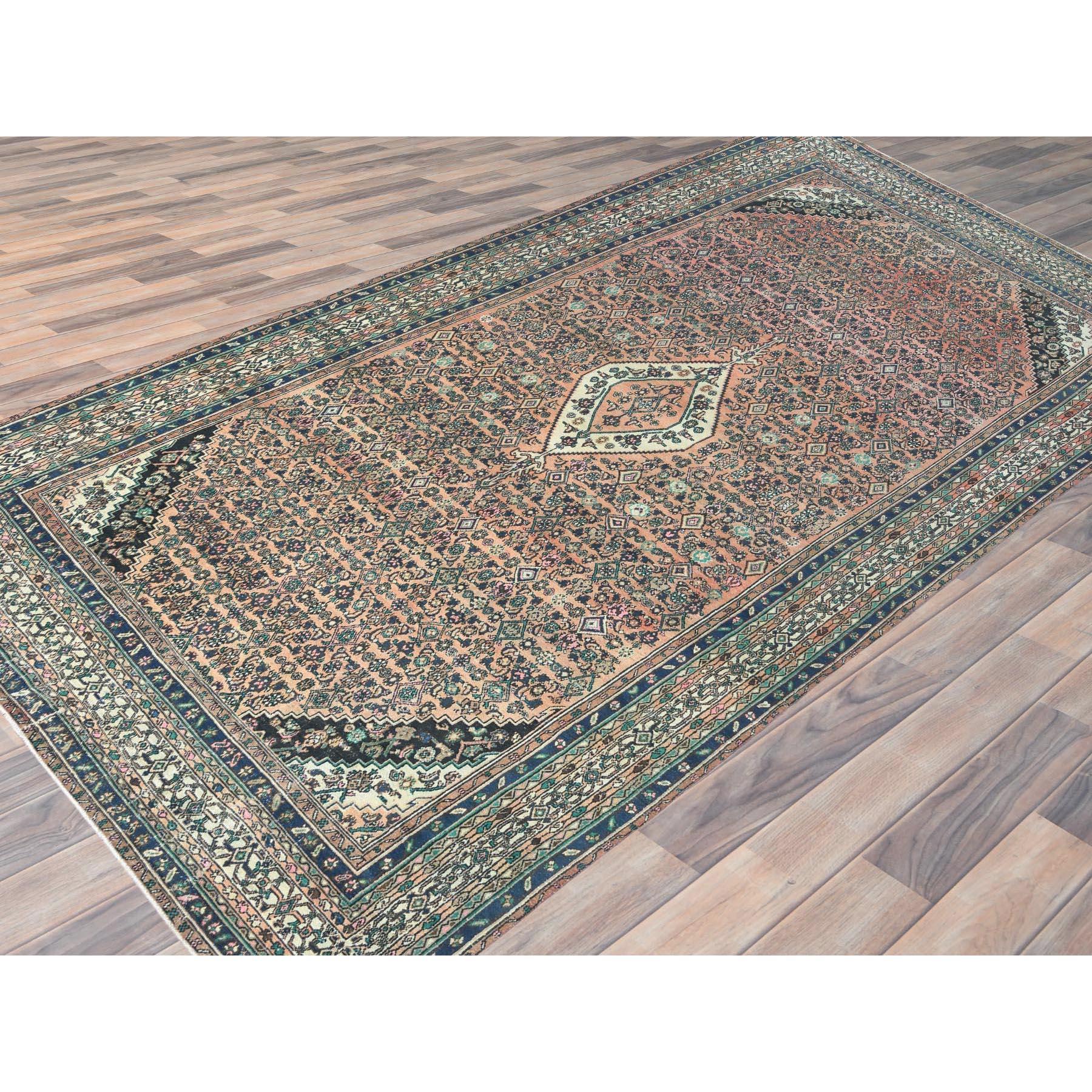 Hand-Knotted Salmon Color Old Persian Bibikabad All Over Design Hand Knotted Pure Wool Rug For Sale