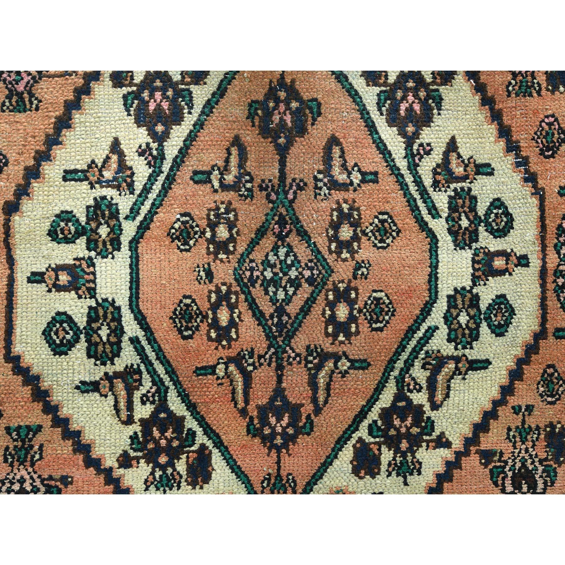 Salmon Color Old Persian Bibikabad All Over Design Hand Knotted Pure Wool Rug For Sale 3