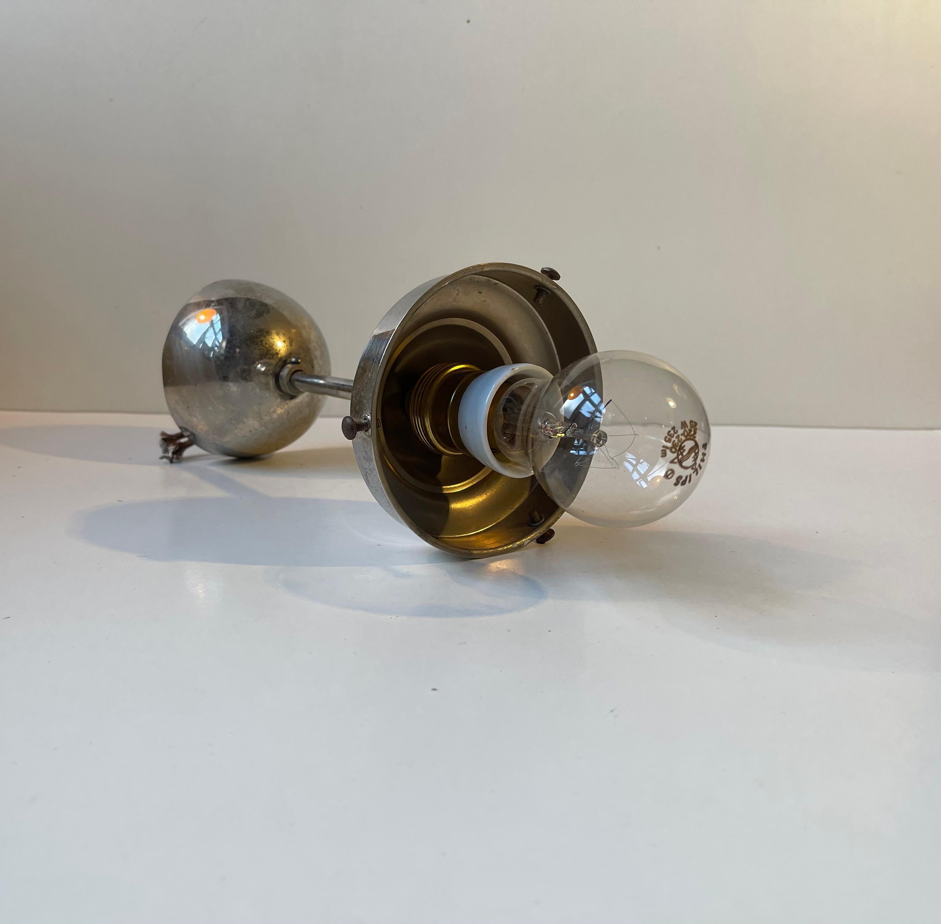 Salmon Colored Art Deco Pendant Lamp in Nickel & Glass, 1930s For Sale 3