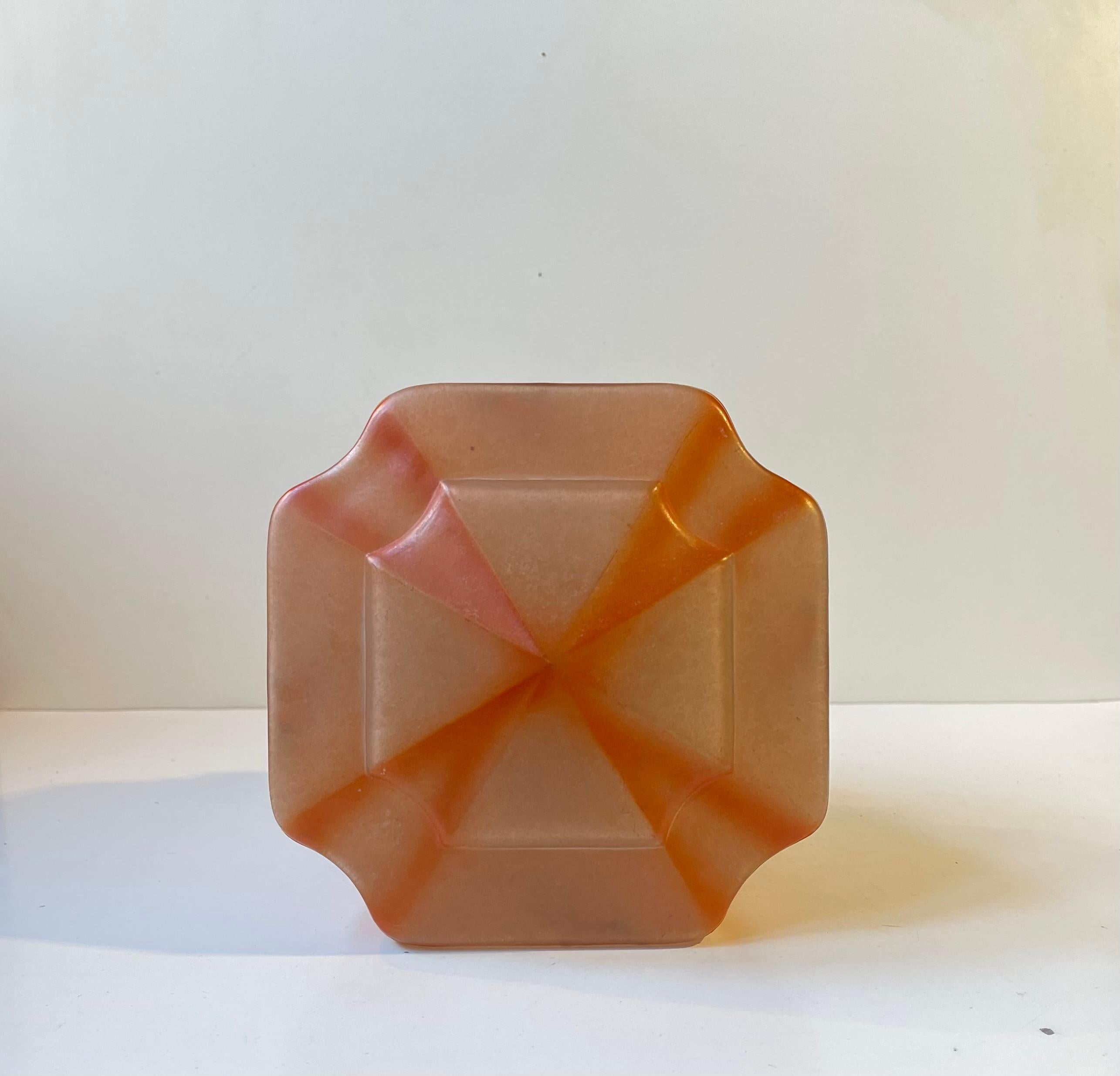 Mid-20th Century Salmon Colored Art Deco Pendant Lamp in Nickel & Glass, 1930s For Sale