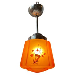 Salmon Colored Art Deco Pendant Lamp in Nickel & Glass, 1930s