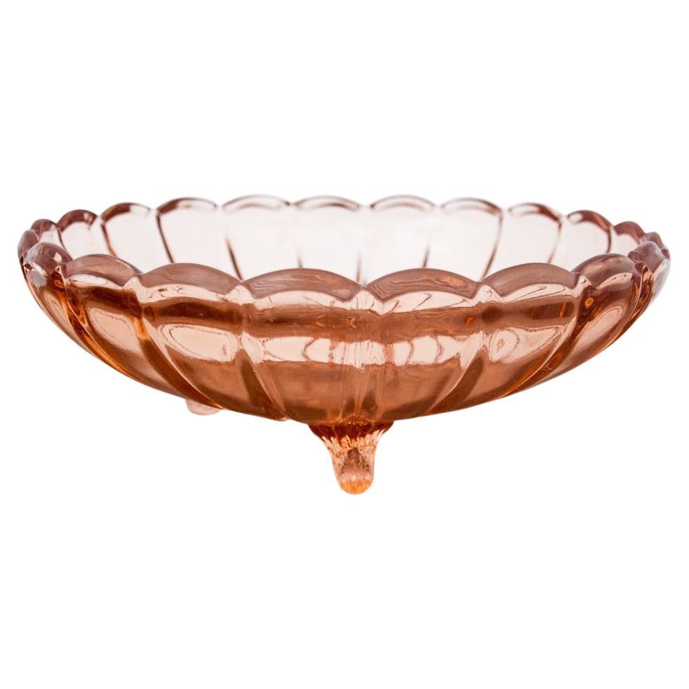 Salmon Colored Bowl on Legs, Ząbkowice, Poland, 1930s For Sale
