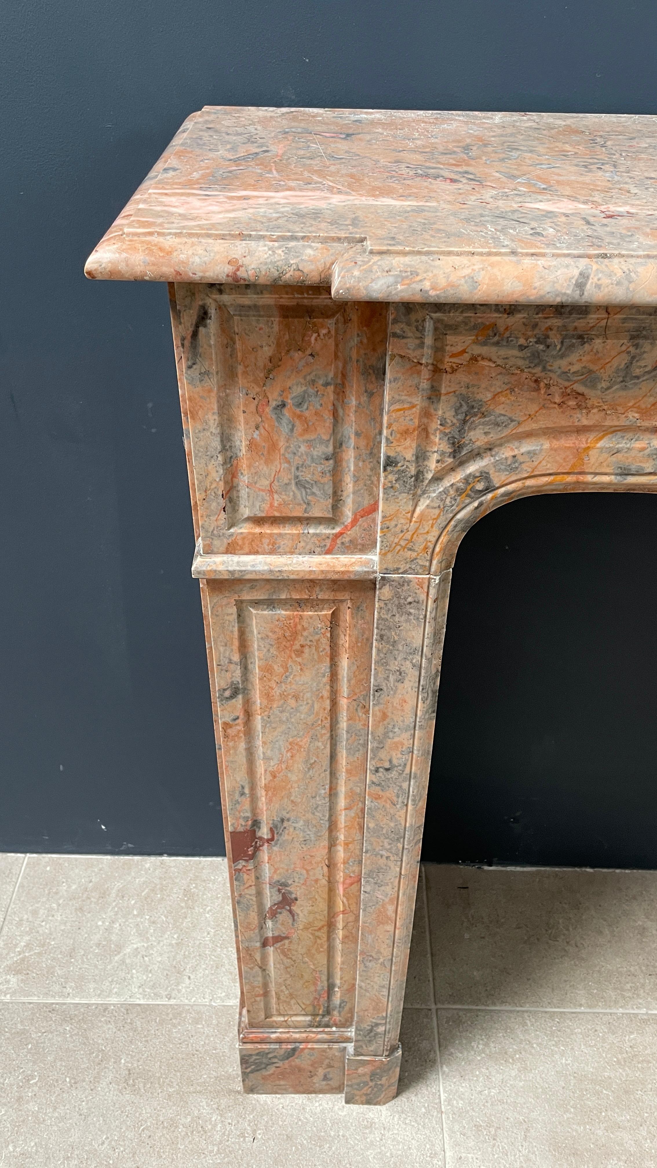 Hand-Carved Salmon Colored Marble Antique Front Fireplace Surround