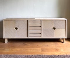 Salmon Colored Sideboard with pencil reed Brass look accents, circa 1970s