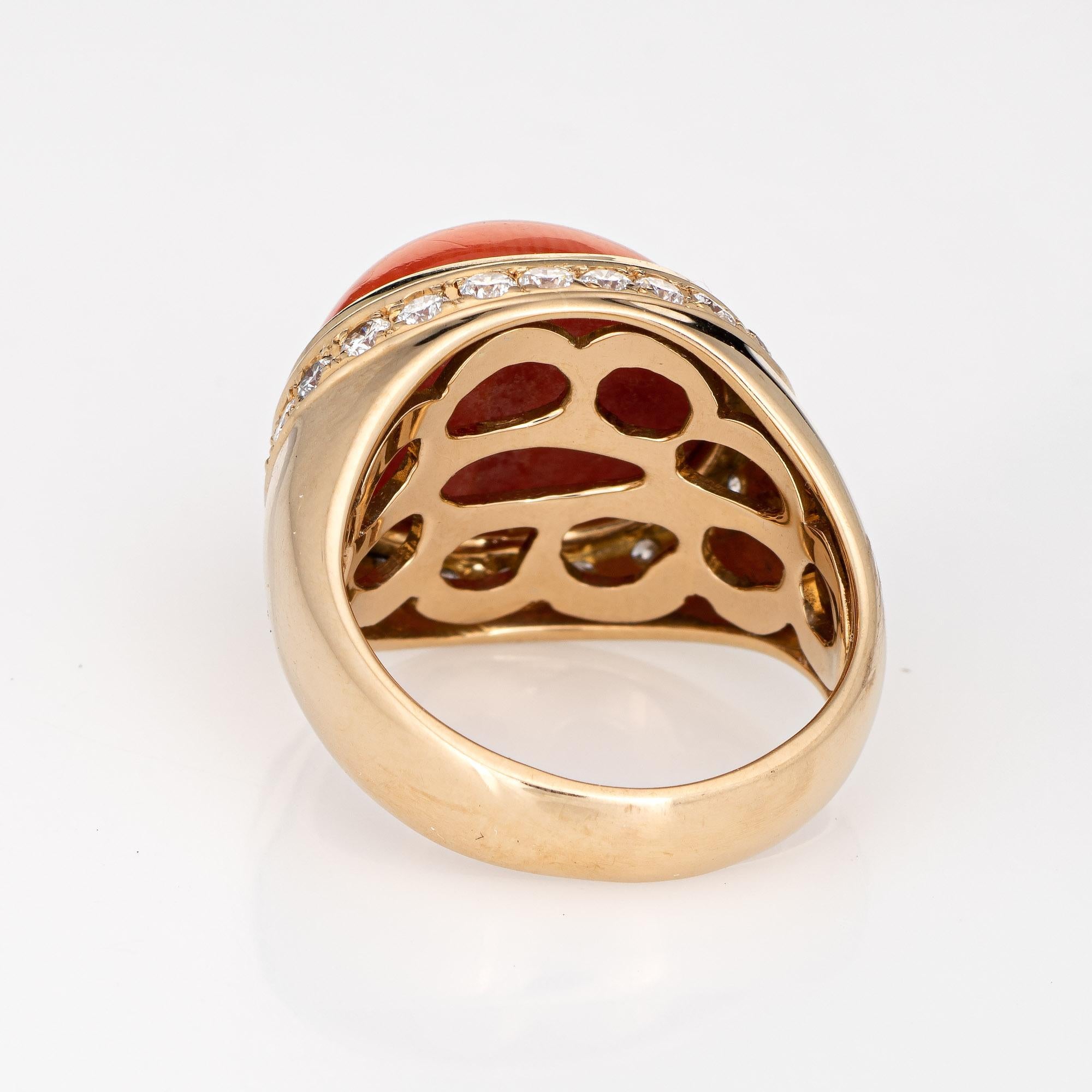 Modern Salmon Coral Diamond Ring Estate 18k Yellow Gold East West Mount Jewelry