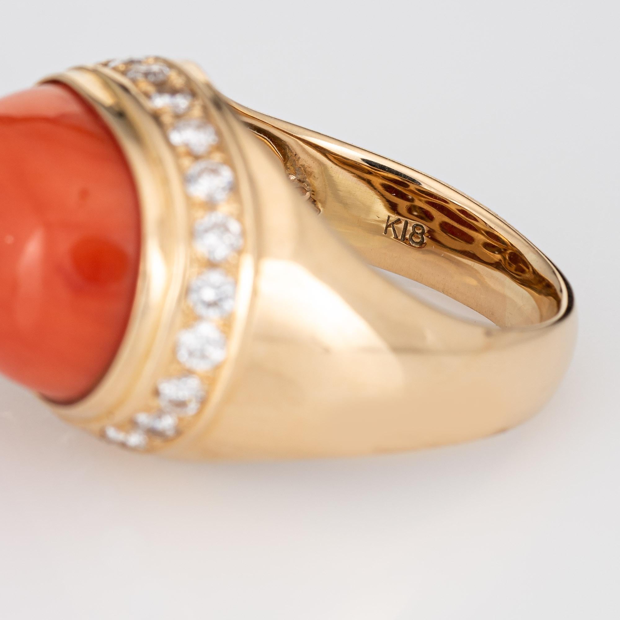 Salmon Coral Diamond Ring Estate 18k Yellow Gold East West Mount Jewelry In Good Condition In Torrance, CA