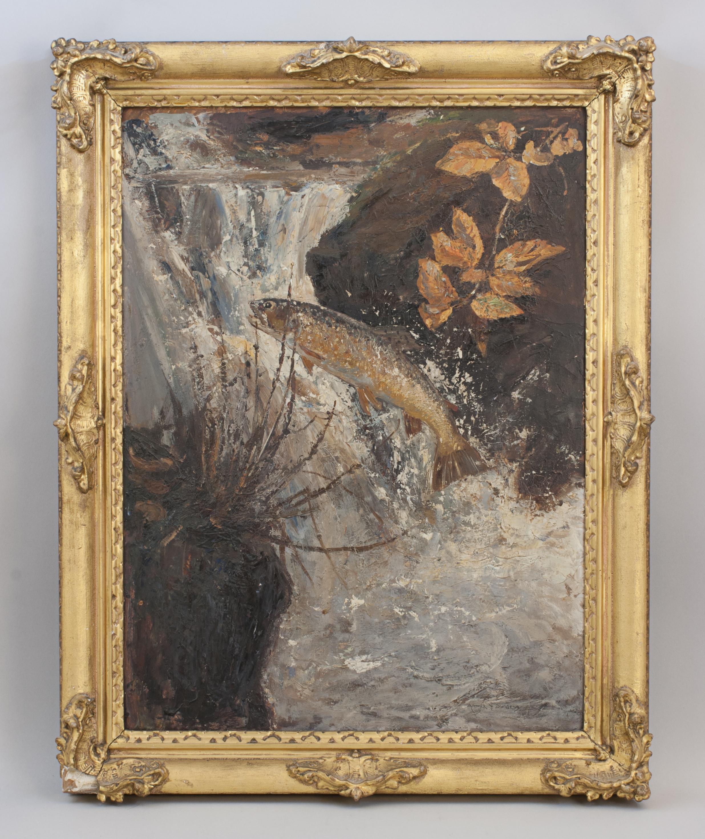 British Salmon Fishing, Oil Painting, Autumn Run by Arthur Burgess For Sale