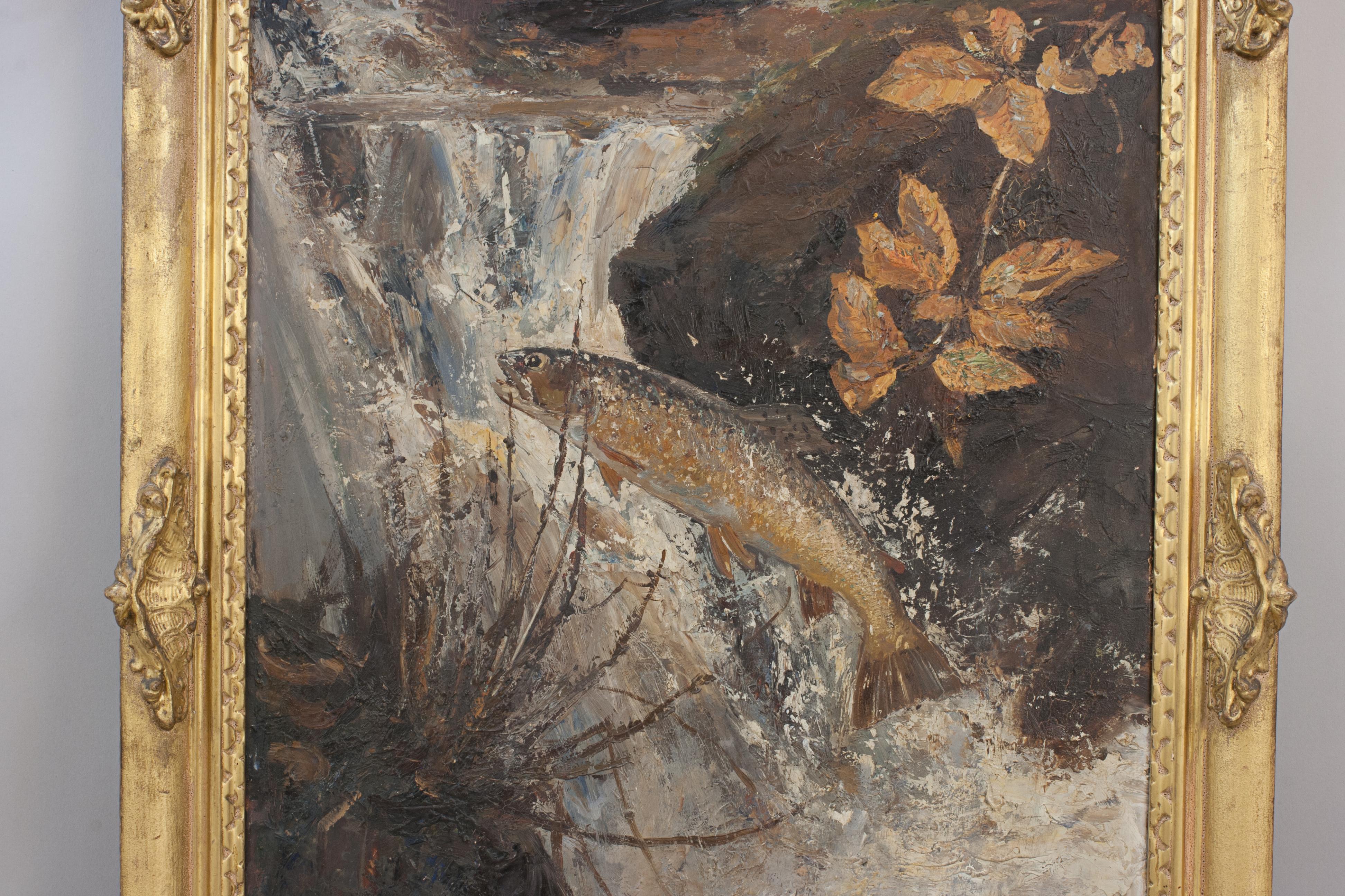 Peinture La pêche au saumon, peinture à l'huile de l'automne par Arthur Burgess en vente