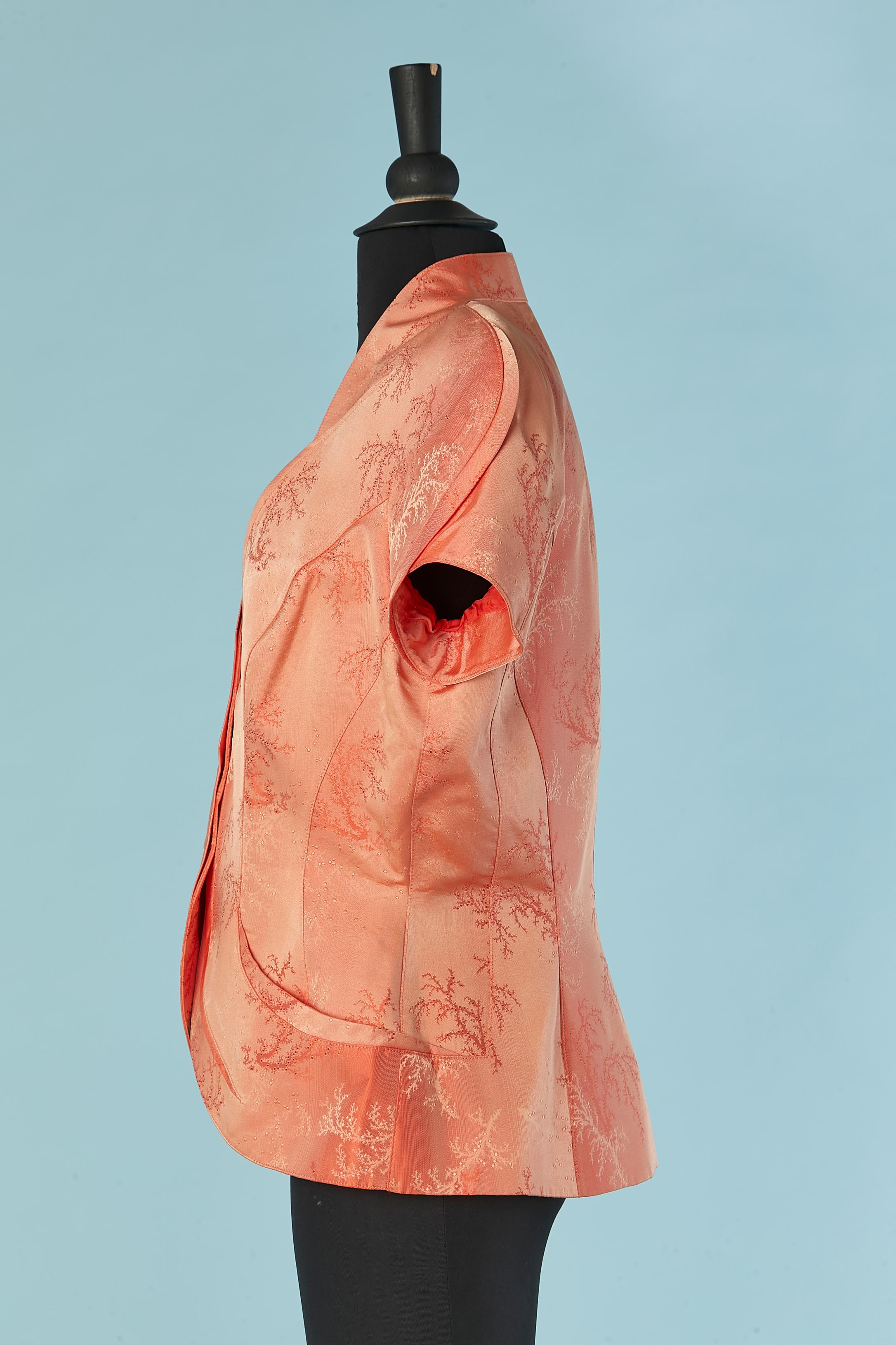 Salmon jacquard acetate and silk single-breasted jacket Thierry Mugler For Sale 1