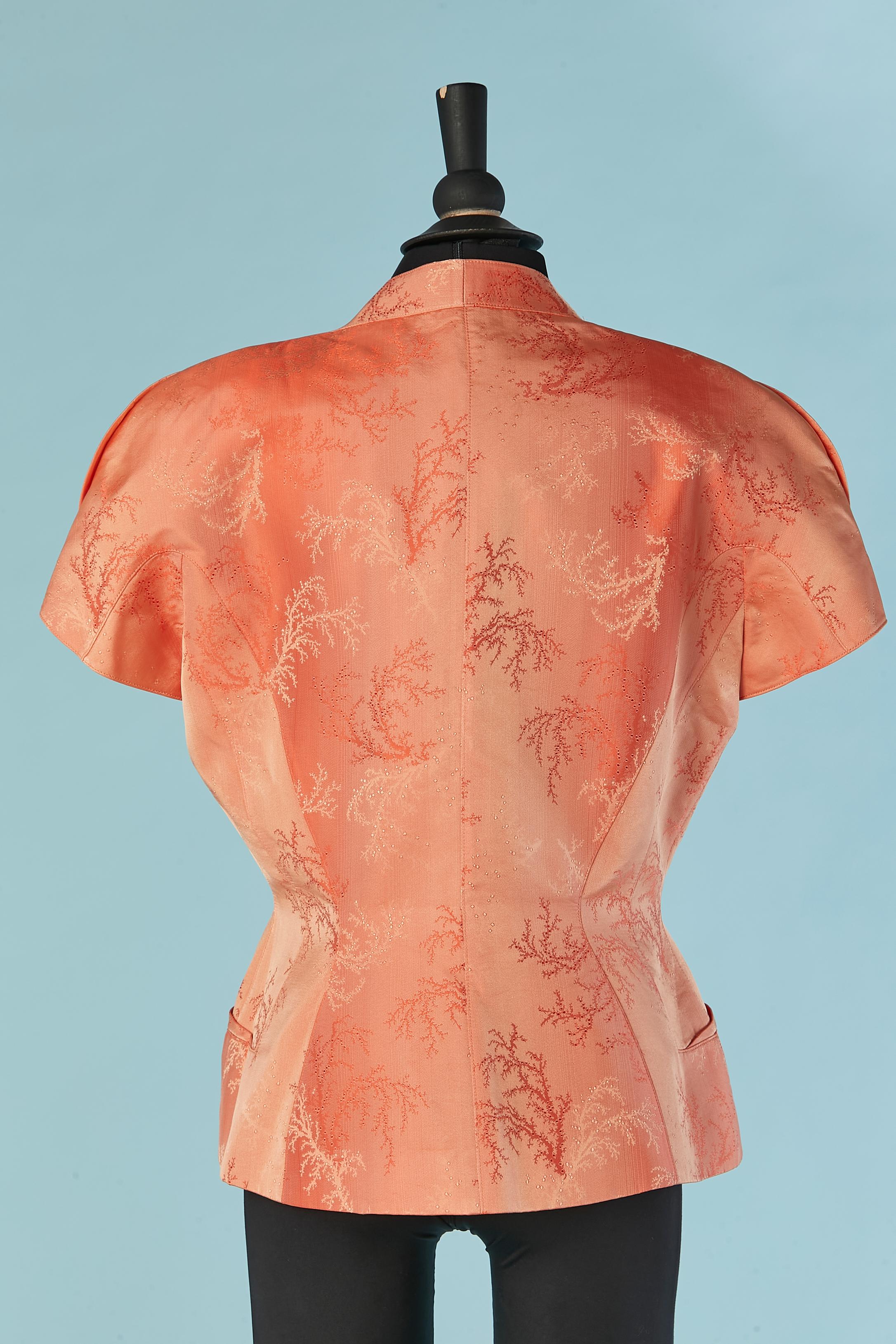Salmon jacquard acetate and silk single-breasted jacket Thierry Mugler For Sale 2