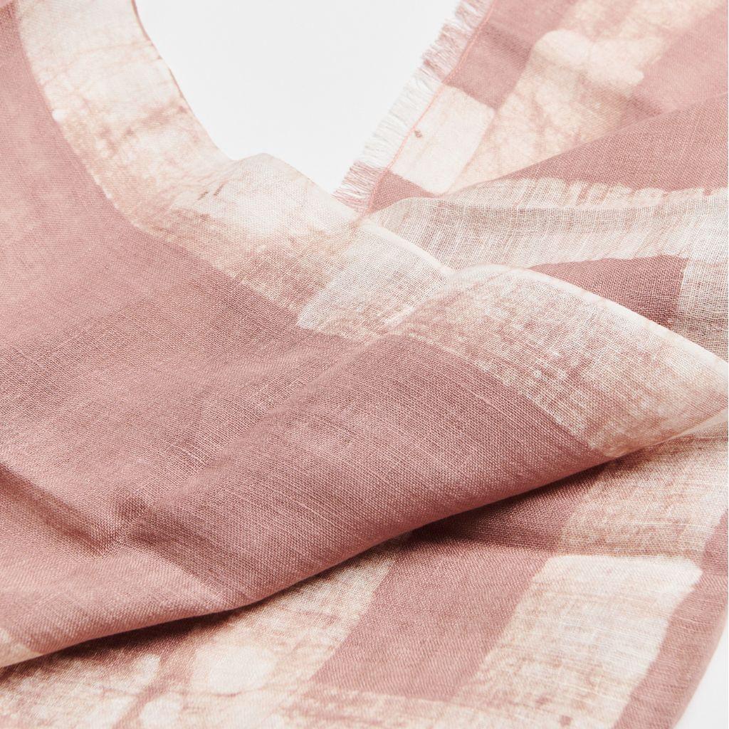 Salmon Linen Scarf in Salmon Pink , Block Printed Pattern , Handmade By Artisans For Sale 5