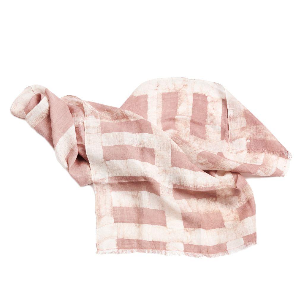 Salmon Linen Scarf in Salmon Pink , Block Printed Pattern , Handmade By Artisans For Sale 1