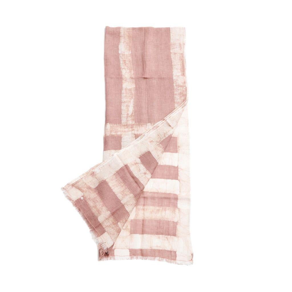 Salmon Linen Scarf in Salmon Pink , Block Printed Pattern , Handmade By Artisans For Sale 3