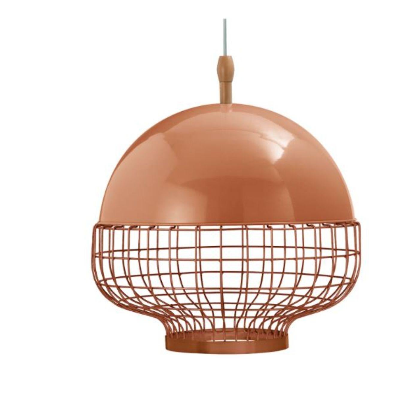 Salmon Magnolia I suspension lamp with copper ring by Dooq.
Dimensions: W 65 x D 65 x H 57 cm.
Materials: lacquered metal, polished or brushed metal, copper.
Also available in different colours and materials.

Information:
230V/50Hz
E27/1x20W