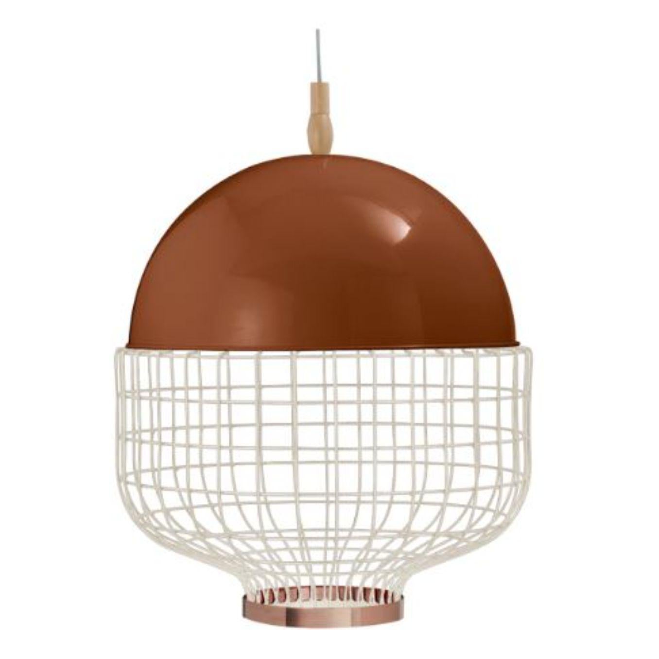 Metal Salmon Magnolia Suspension Lamp with Copper Ring by Dooq For Sale